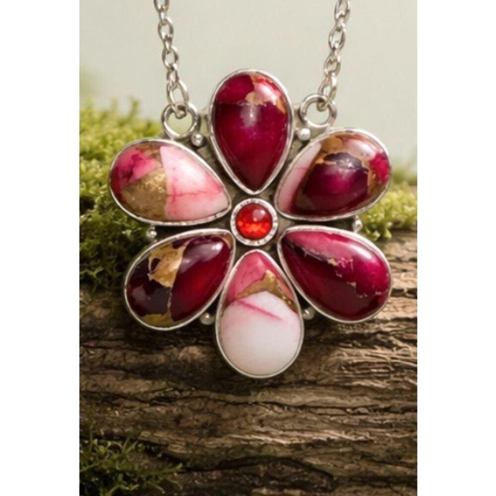 Rose Dahlia Flower Teardrop Pear Shape Sterling Necklace Gift Idea For Her 18”